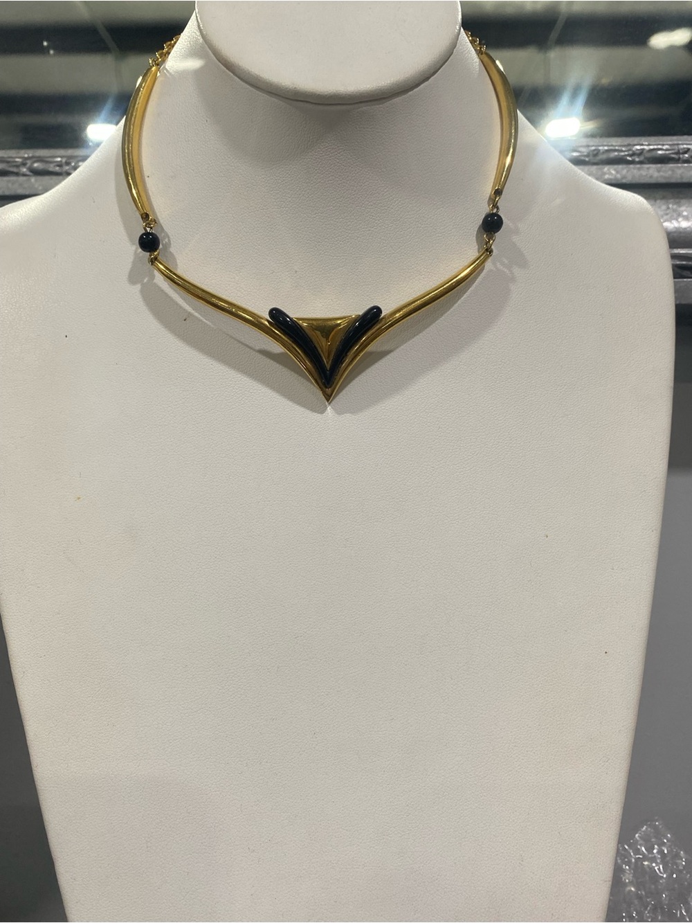 Vintage Trifari gold-tone and black enamel choker/collar necklace